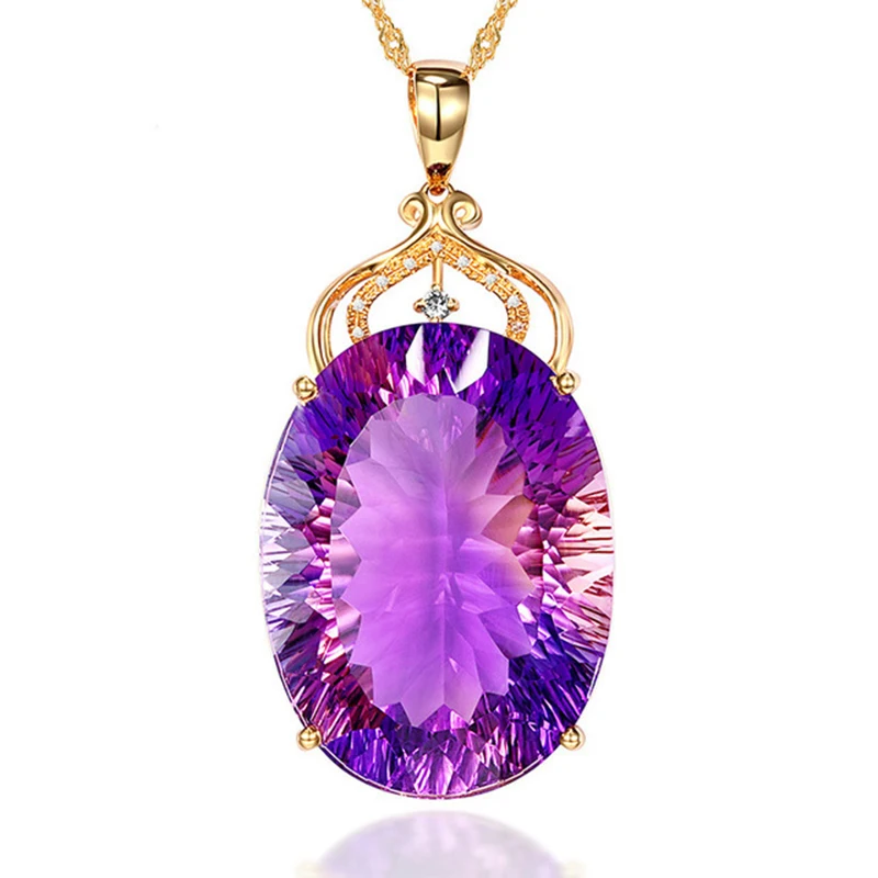 

New Luxury Amethyst Pendant Full Diamonds Micro Inlaid 18K Gold Plated Crystal Necklace For Women Jewelry Accessories Wholesale