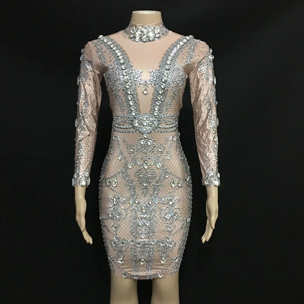 Платье стрейчевое вечернее со стразами с большими кристаллами 2019 | Тематическая