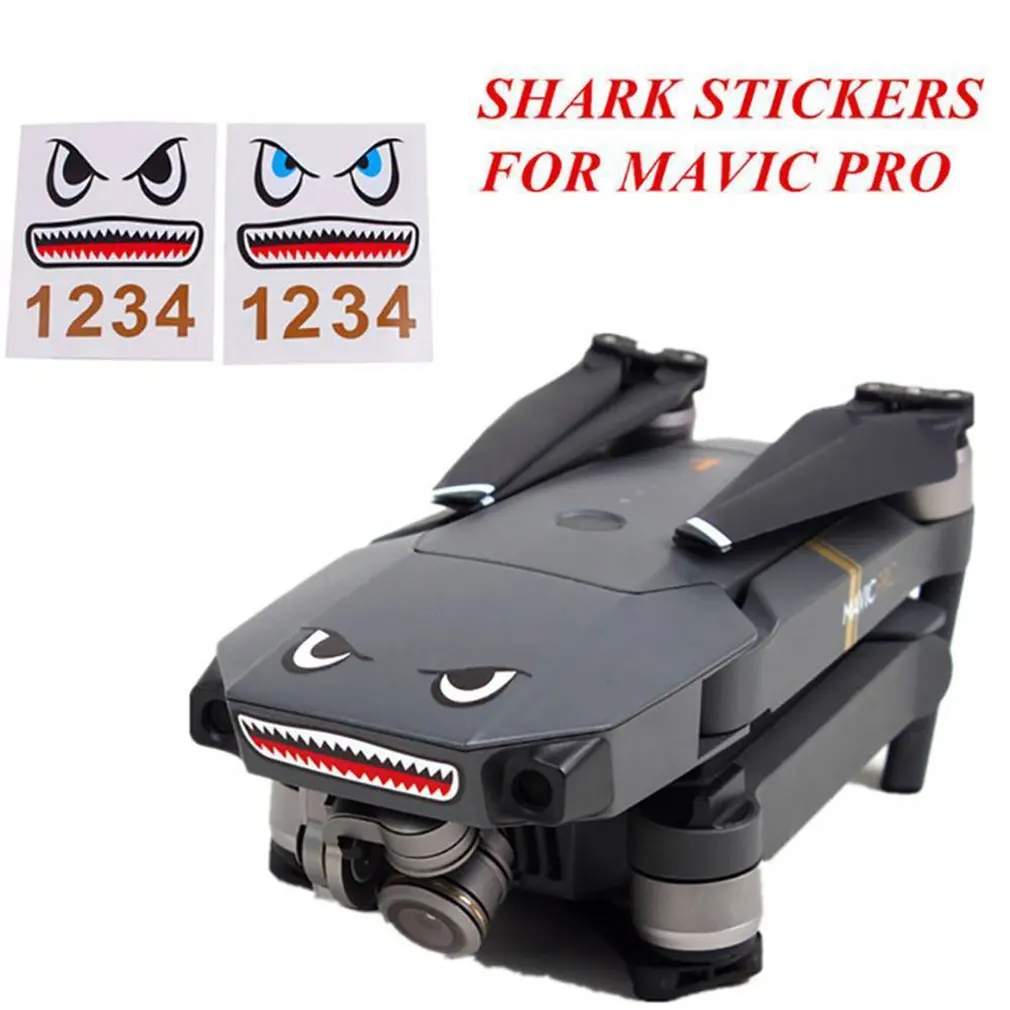 

Fashion DIY Drone Stickers Cool Shark Face Decals Skin Drone Accessories Supplies for DJI MAVIC PRO & for Spark Drone