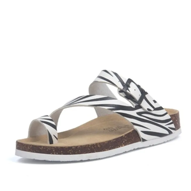 Fashion Cartoon Print Cork Slipper New Summer Men Women Patchwork Beach Slides Unisex Peep Toe Buckle Flip Flops Big Size 35-45 | Обувь