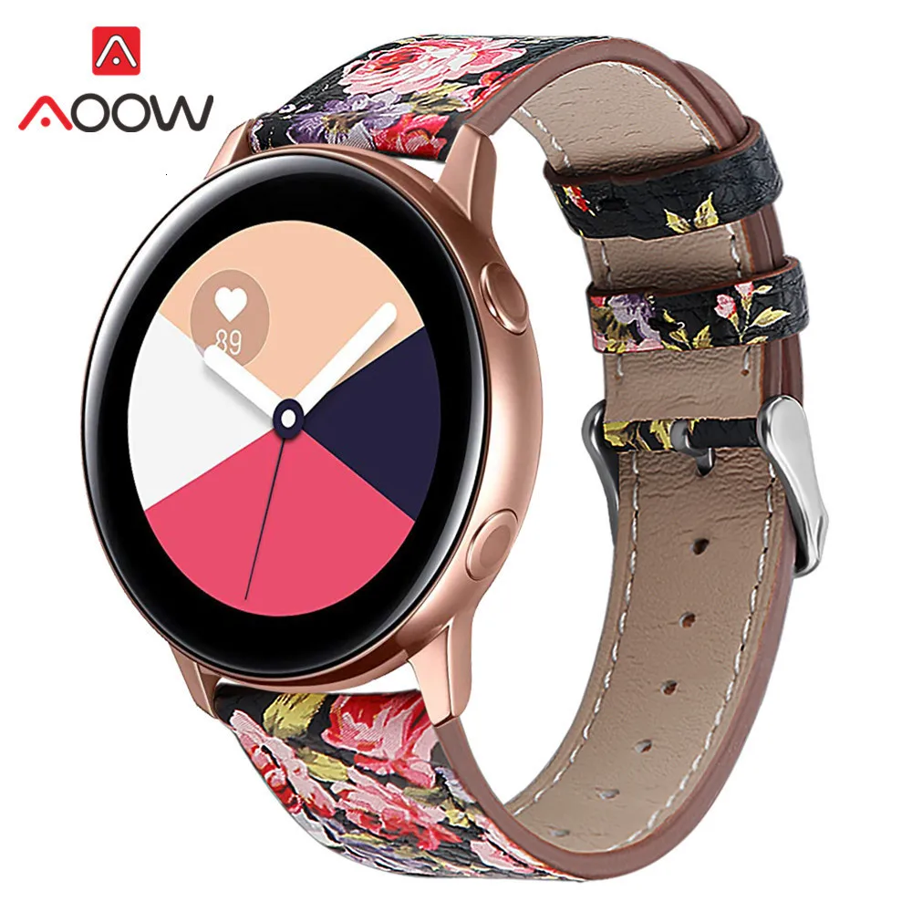 Ремешок для часов из натуральной кожи с цветочным принтом для samsung Galaxy Watch Active 42 мм S2 Розовый Красный сменный ремешок для браслета 20 мм