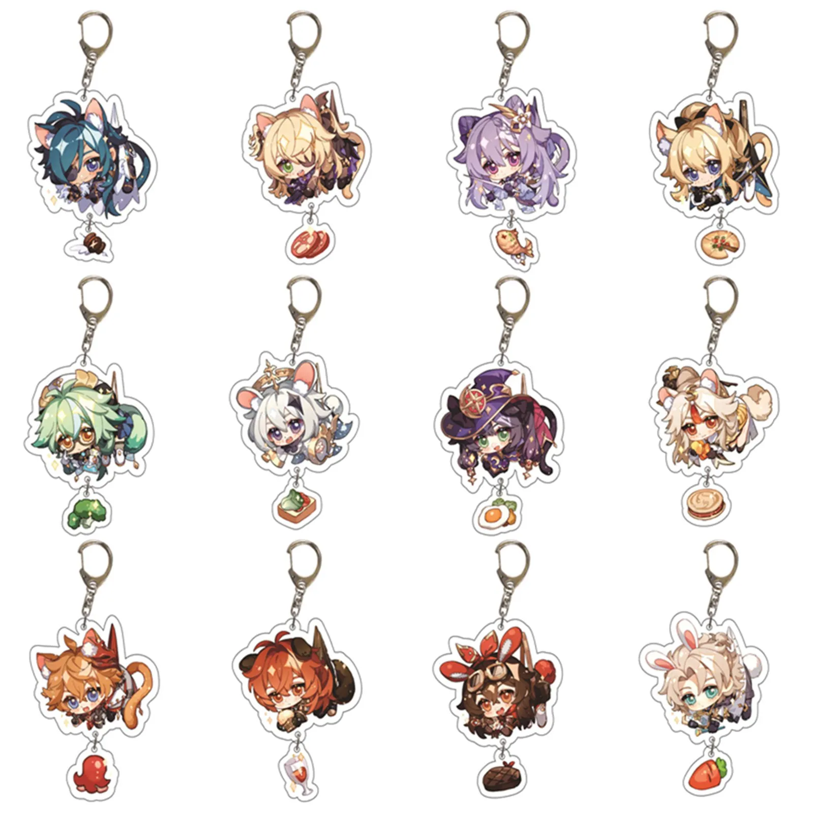 Anime Genshin Impact Venti Hutao Zhongli Diluc Keychain Key Ring Lanyard Props Accessories Pendant Cosplay Man Woman Gift