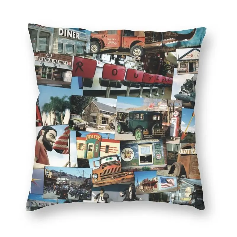 

Route 66 Retro Vintage Classic Attractions Photography Cushion Cover 45x45cm Home Decorative Printing Throw Pillow Case for Car