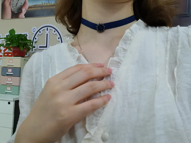 HUANZHI 2020 New Japanese Sweet Blue Lace Velvet Planet Pendant Clavicle Chain Choker Necklace for Women Vacation Jewelry | Украшения и