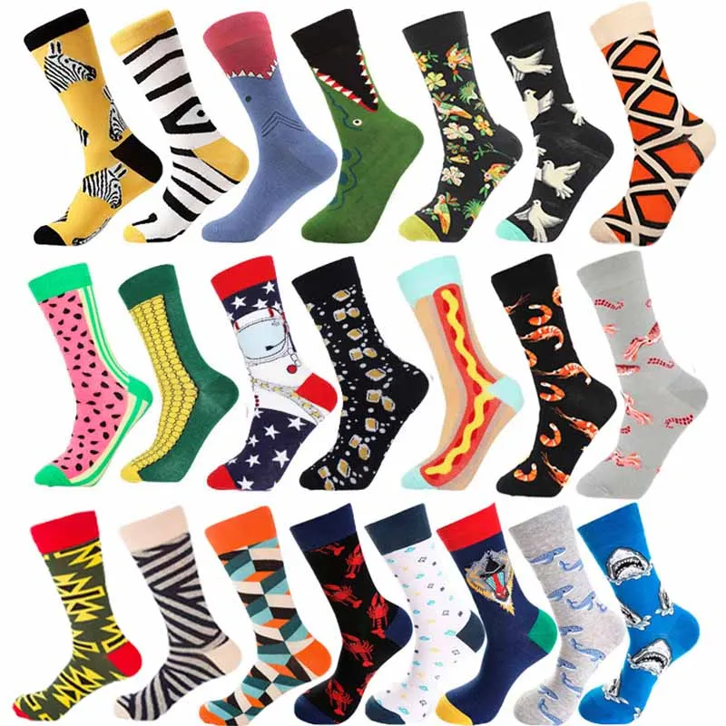 Красочные мужские носки хлопковые модные уличные с милым рисунком новинка