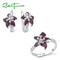 santuzza silver jewelry set for woman unique delicate pink star flower cz ring earrings set 925 sterling silver fine jewelry
