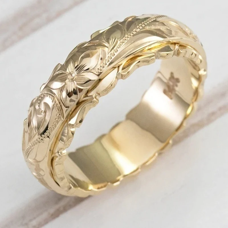 

Delicated Heritage Design Rose Flower Engraved Glass Filled Band Ring For Men Women Wedding Party Anniversary Jewelry Gift