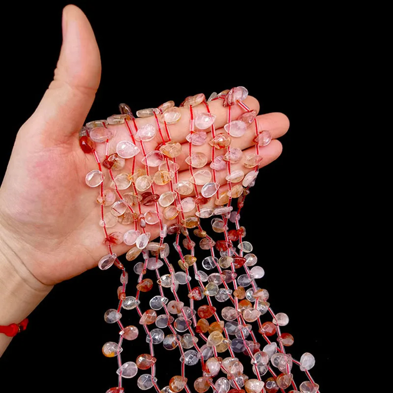 

8X12mm Natural Gemstone Quartz Hematoide Long Strand Teardrop Beads Faceted Amethyst Jewelry Making Supplies Energy Crystal Yoga