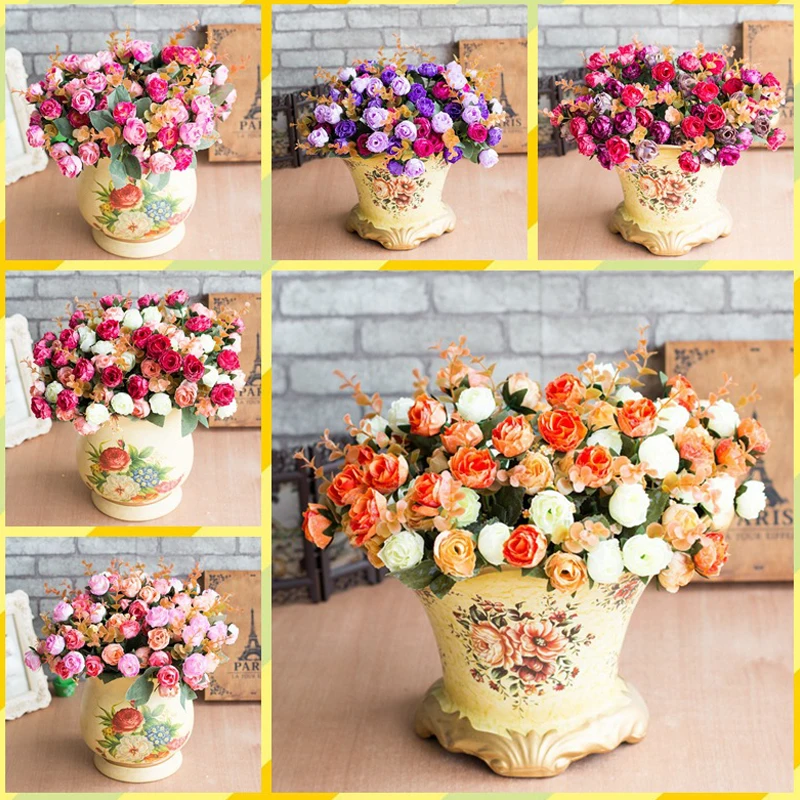 Европейские искусственные цветы 21 головка бриллиантовая Роза свадебное