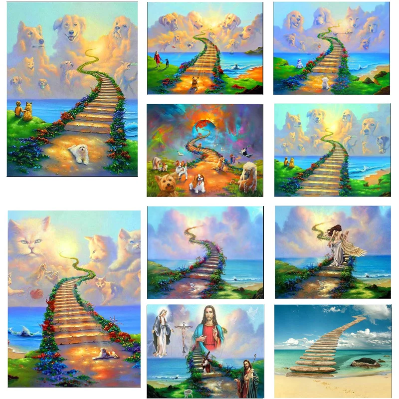 5D Сделай Сам полный квадрат/круглая Алмазная картина лестница на небеса