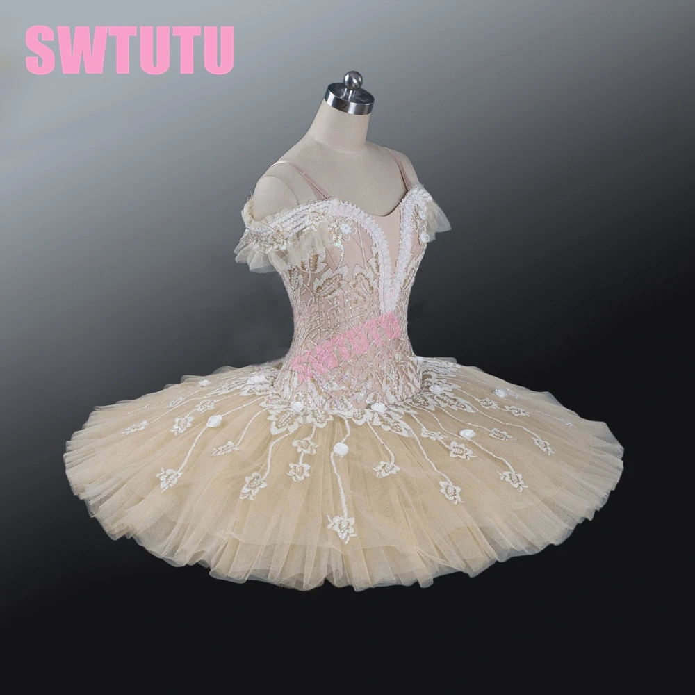 Профессиональная балетная пачка цвета шампанского с цветами; классическая балетная пачка с бархатом для взрослых; профессиональные Балетные костюмы; BT9073