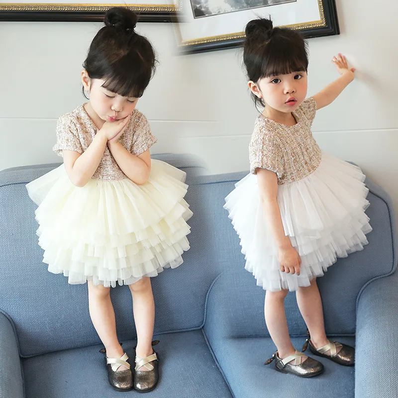 Brand Style Girl Champagne Dress Kids Birthday Wedding Party Elegant Ball Gowns Children Boutique Layered Princess | Детская одежда и