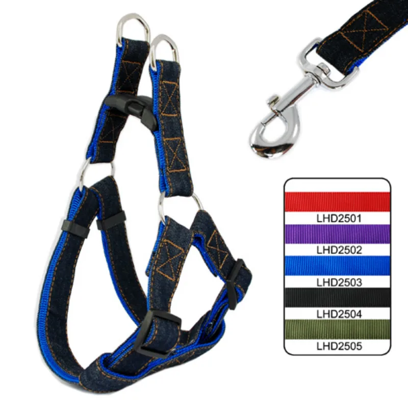 Pet Products Supplies Harnesses Color Nylon 2.5cm Denim Nylon Pet Dog Harness And Leash Set (5 Colors) 5pcs/lot