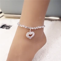 fashion love hollow anklet rhinestone tennis chain foot chain jewelry for women summer beach anklet exquisite barefoot chain