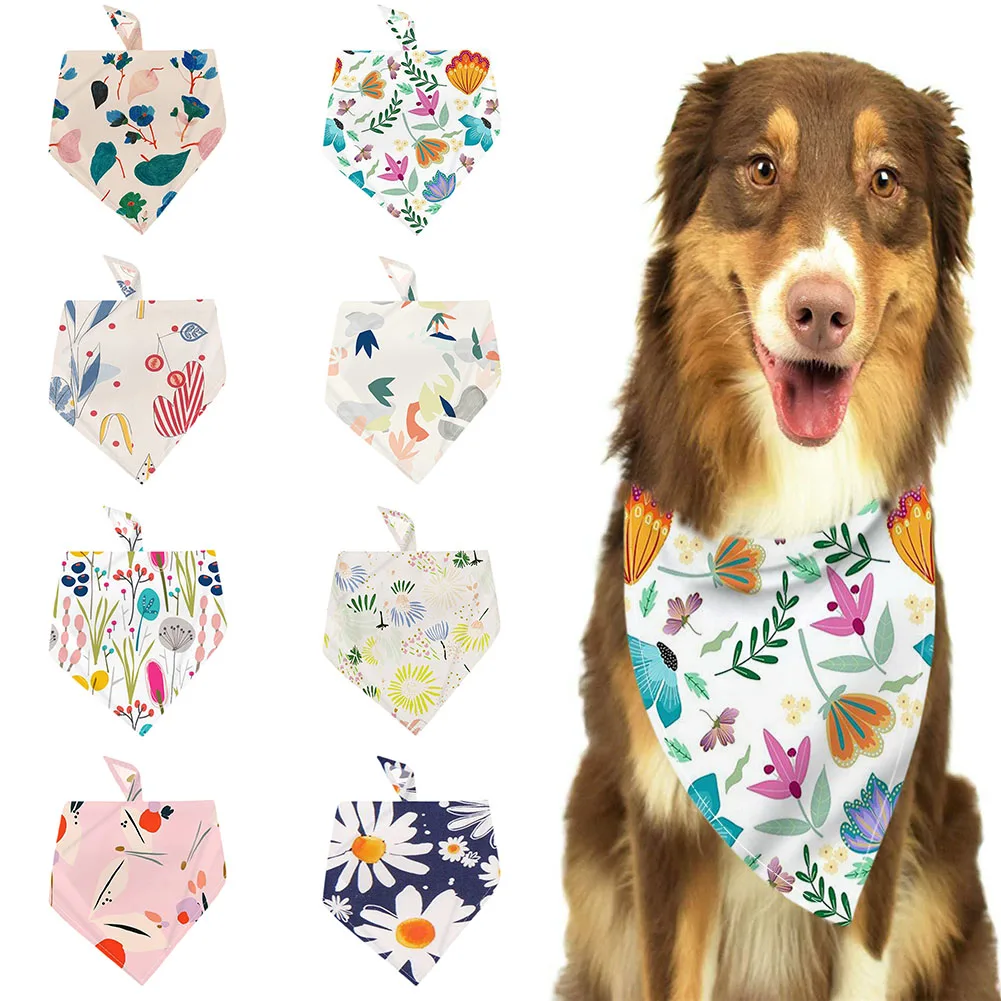 

New Scarf Flower Printed Polyester Triangle Neck Scarf Pet Saliva Towel Pet Accessories