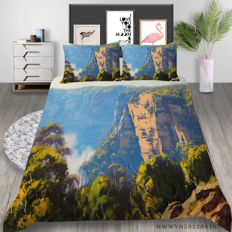 

3D Natural Landscape Print Bedding Set King Size Duvet Cover Set Queen Full Double Size Unique Design Bed Set