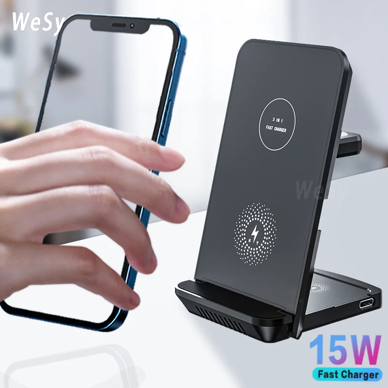 

3 in 1 Wireless Charger 15W Fast Charge For iPhone 8 11 12Pro Airpods Xiaomi MIX4 Samsung Wireless Chargers Station Phone Holder