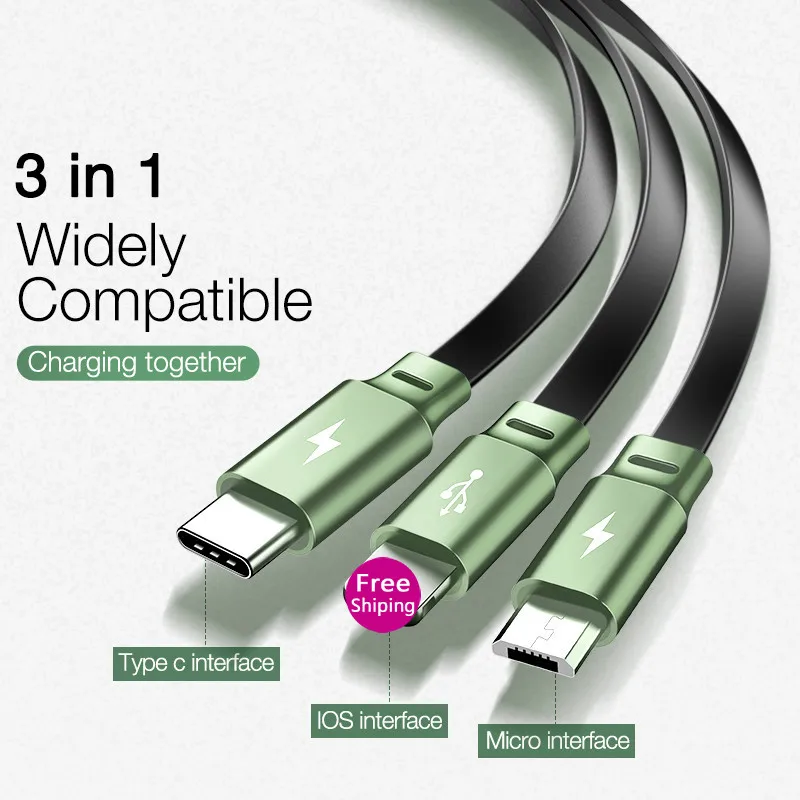 Кабель зарядный 3-в-1 с разъемом USB Type-C 1 2 м 120 см 3 А | Электроника