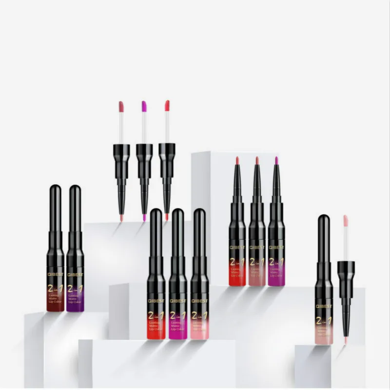 2 в 1 жидкая матовая губная помада с двойной головкой блеск для губ и подводка