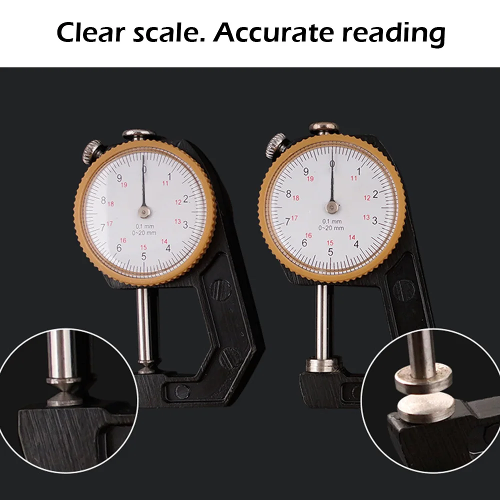 

Round Dial Thickness Gauge 0.1mm Resolution Leather Paper Film Thickness Measuring Tool 0-10mm 0-20mm Flat Head/ Pointed