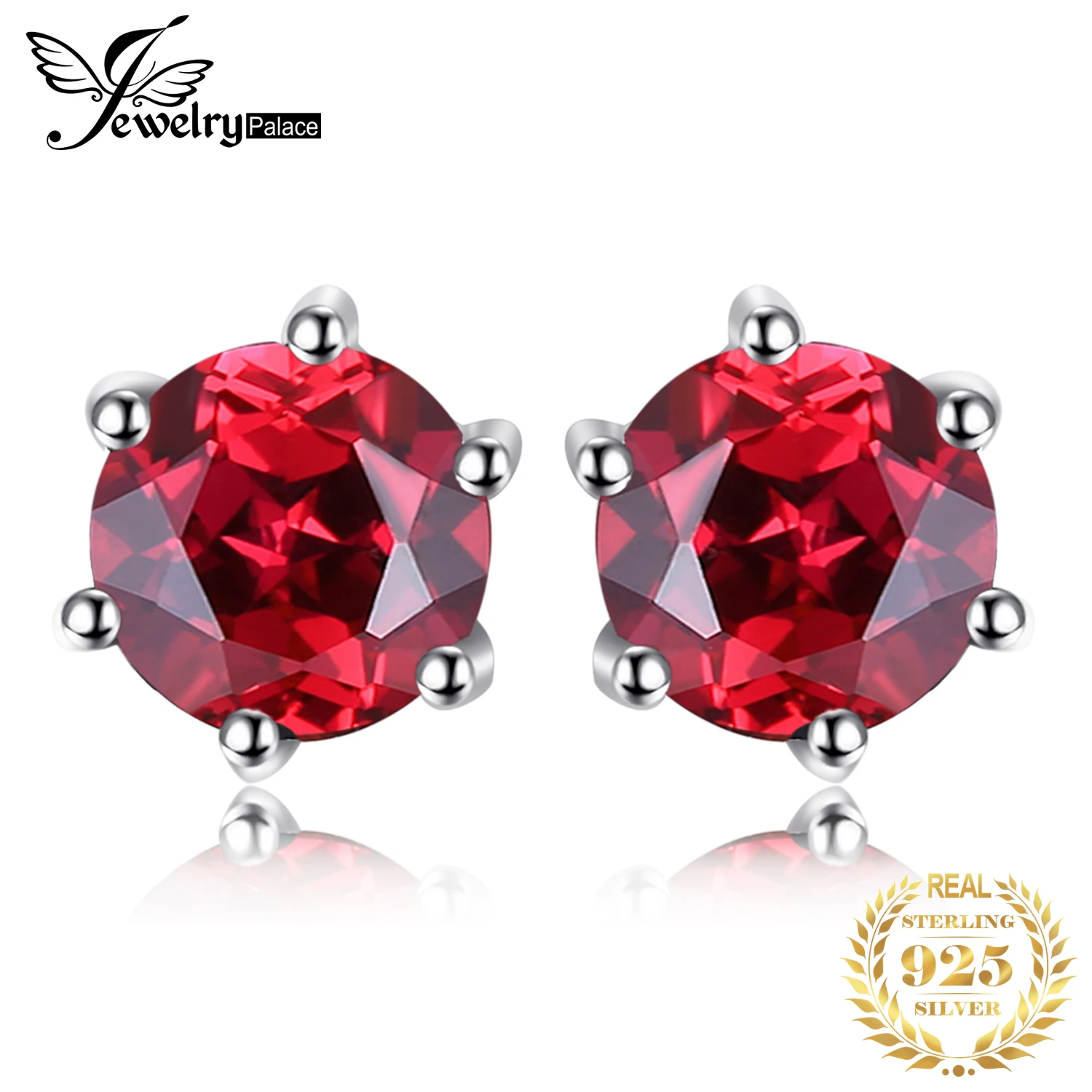 Jewelrypalace круглый 1.2ct натуральный красный гранат Серьги одноцветное 925 серебро серьги стержня 5x5 мм Модные украшения высокое качество