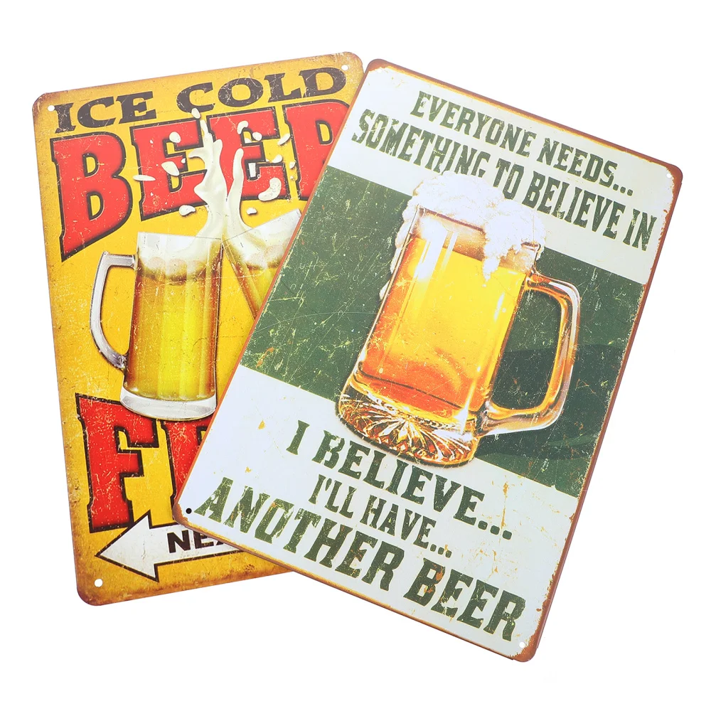 

2Pcs Vintage Beer Metal Sign Bar Wall Decor Iron Sheet Crafts Retro Art Poster