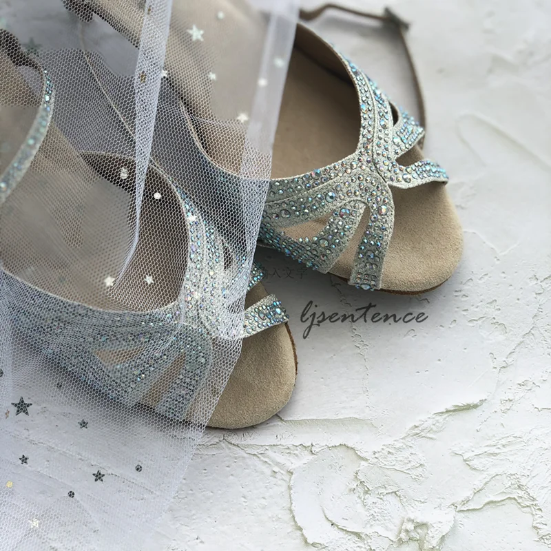 Туфли для латинских танцев женские тканевые туфли со стразами обувь сальсы