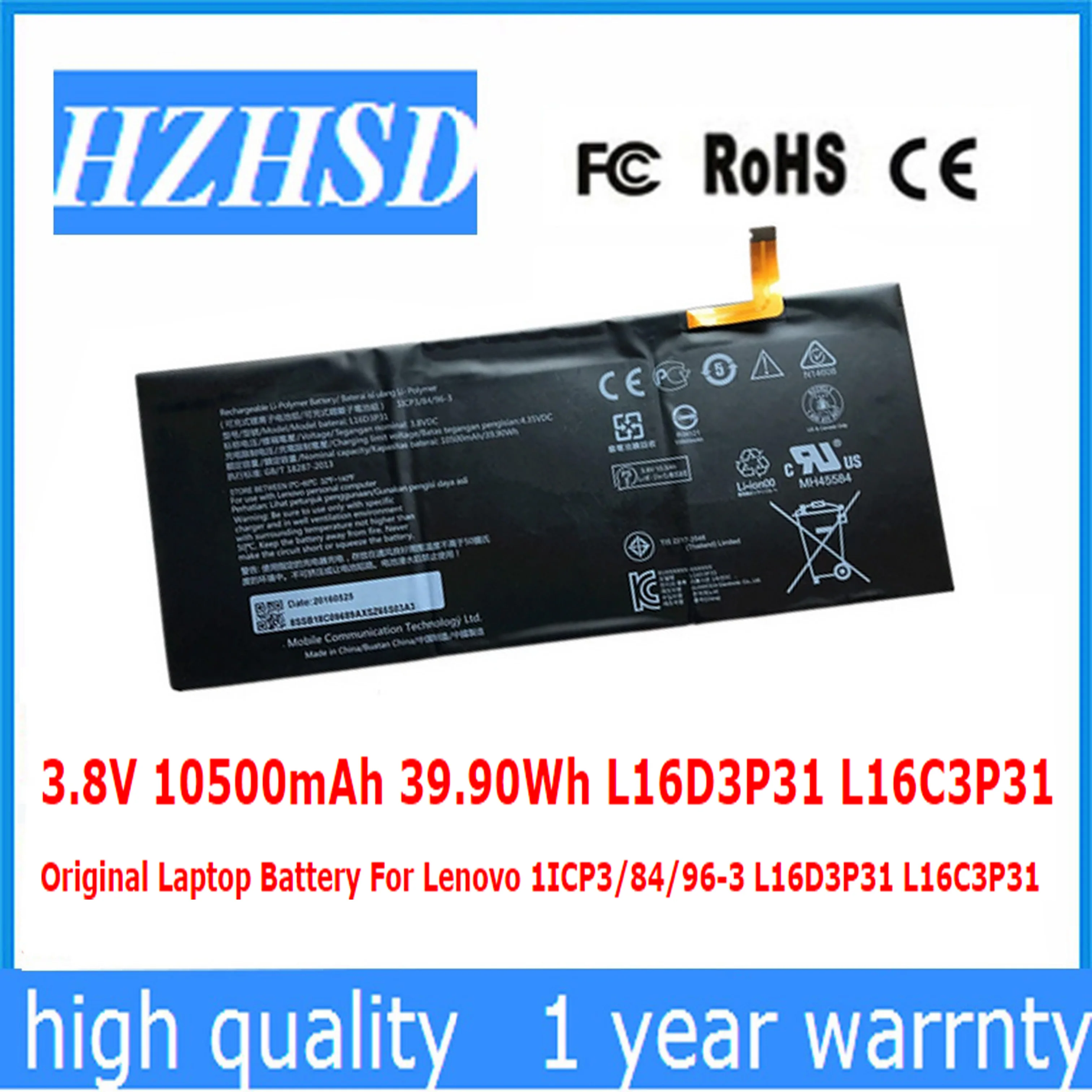 

3.8V 10500mAh 39.90Wh L16D3P31 L16C3P31 Original Laptop Battery For Lenovo 1ICP3/84/96-3 L16D3P31 L16C3P31
