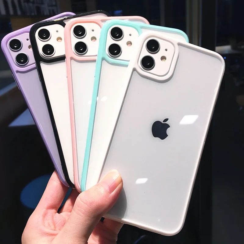 moskado Candy Color Border Shockproof Phone Case for iPhone 11 Pro Max 12 13 Mini XR X XS Max 7 8 Plus SE 2020 Clear Back Cover