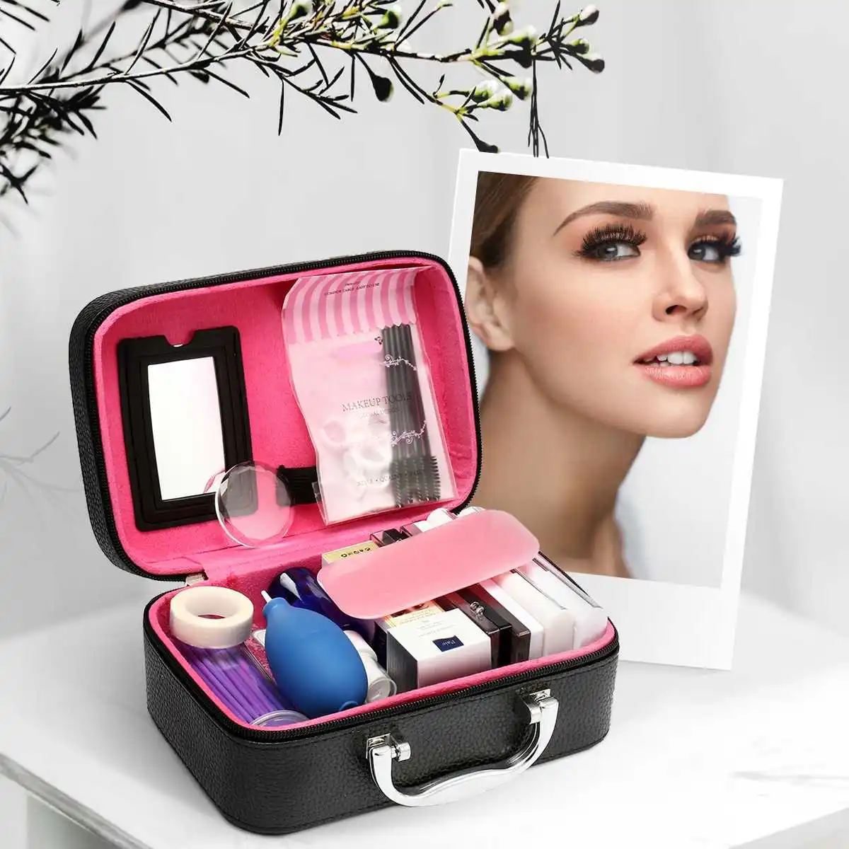 

22pcs False Eyelash Extension Kit Eye Pads Tweezers Glue Ring Brush Grafting Lifting Kits Eyelash Exercise Practice Tools