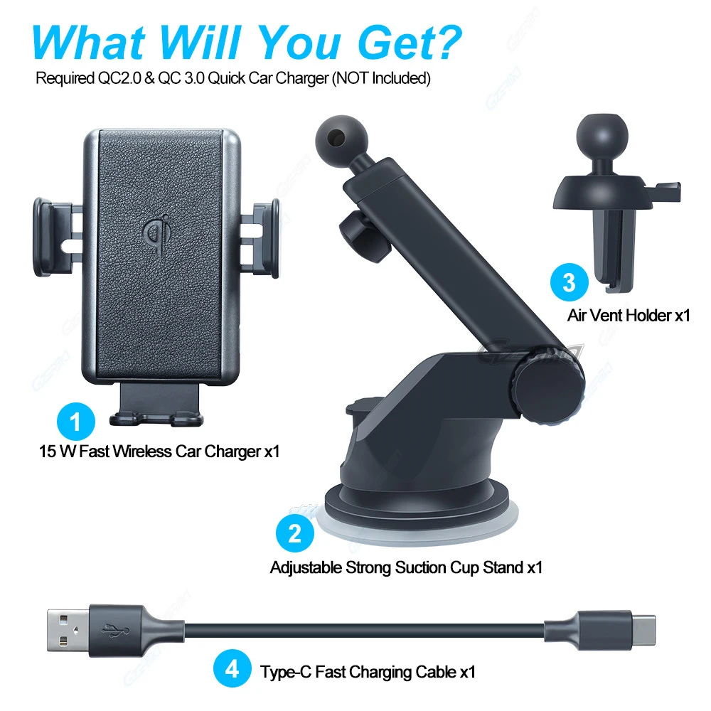 

GZERMA 15W Wireless Charging Car Phone Holder Mount Automatic Clamping Car Holder For iPhone 12 11 8 Pro MaX Samsung Galaxy S10
