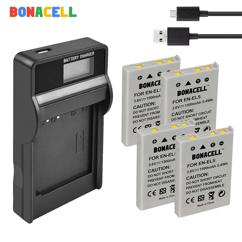 Аккумулятор для камеры bonacel 1500 мАч + зарядное устройство USB с ЖК дисплеем Nikon Coolpix P4