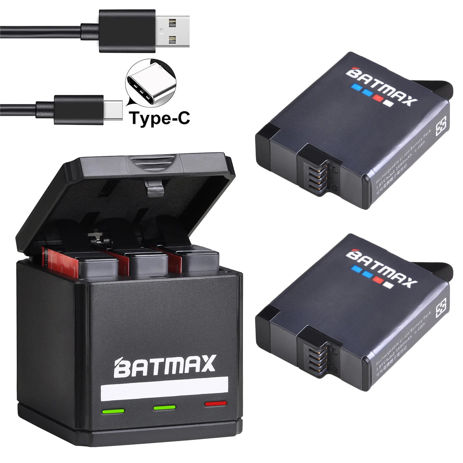 Аккумулятор Batmax для экшн камер GoPro Hero 8 7 6 hero 5 тройное Зарядное устройство USB с
