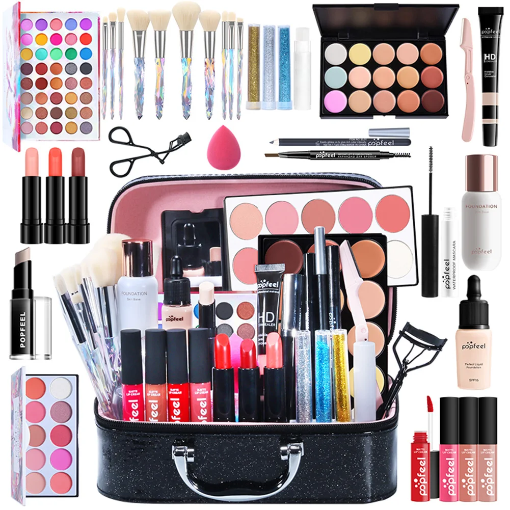 

All In One Highly Pigmented Make Up Sets Waterproof Reusable Complete Blush Powder Eyebrow Pen Long-Lasting Eyeshadow Powder Lip