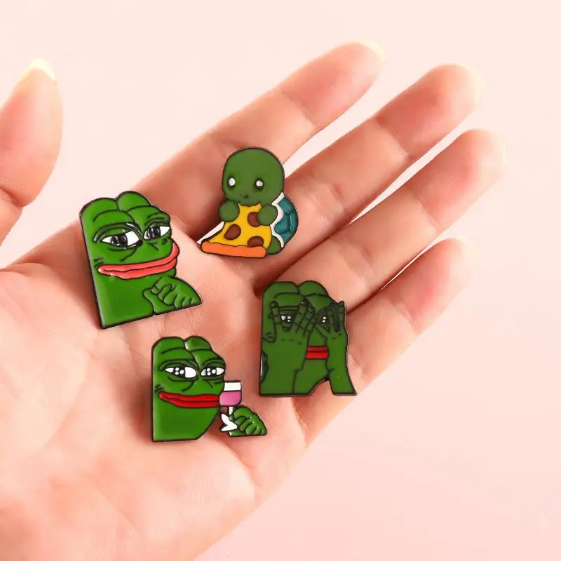 

Cartoon Frog Funny Expression Brooch Pyramid Thinking Drinking Pattern Animal Clothes Lapel Badge Jewelry