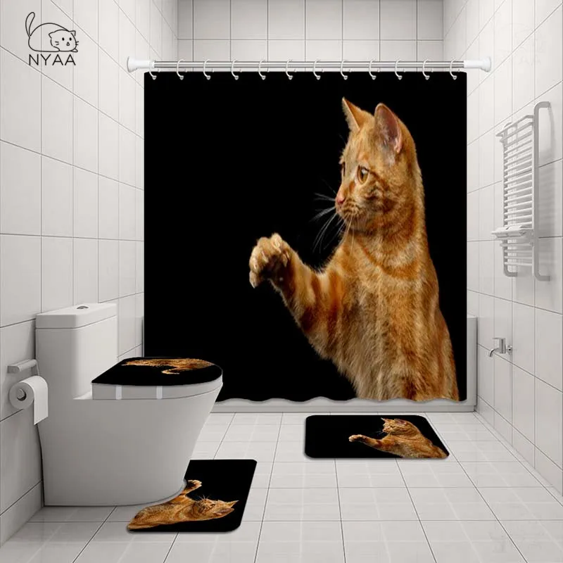 

Водонепроницаемая 3d-занавеска для ванной комнаты Nyaa с изображением черно-белого кота, набор ковриков и крышек для туалета, набор ковриков д...