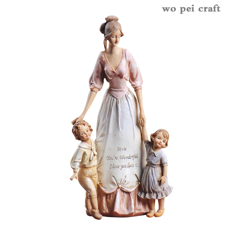 

Mother and Child Statue Lovely Cartoon Resin Portrait Ornaments Girly Room Decoration Painted Crafts Figurines Modern Home Decor
