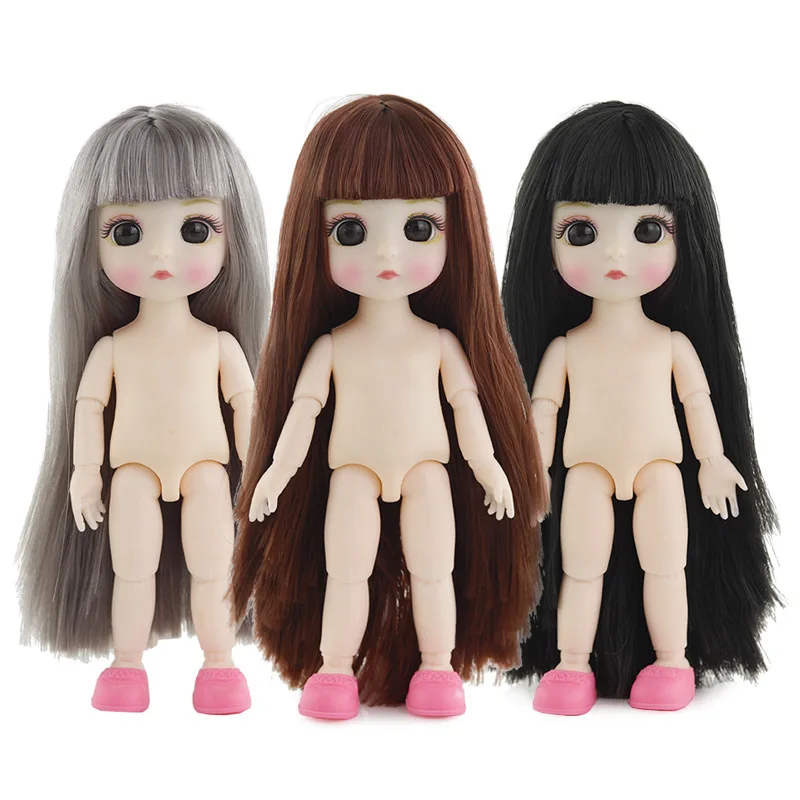 16cm BJD Baby Doll Naked Nude Body 13 Moveable Jointed Wig Hair 3D Eyes Doll Dress Up Clothes Dolls Toy For Girls Woman Gift