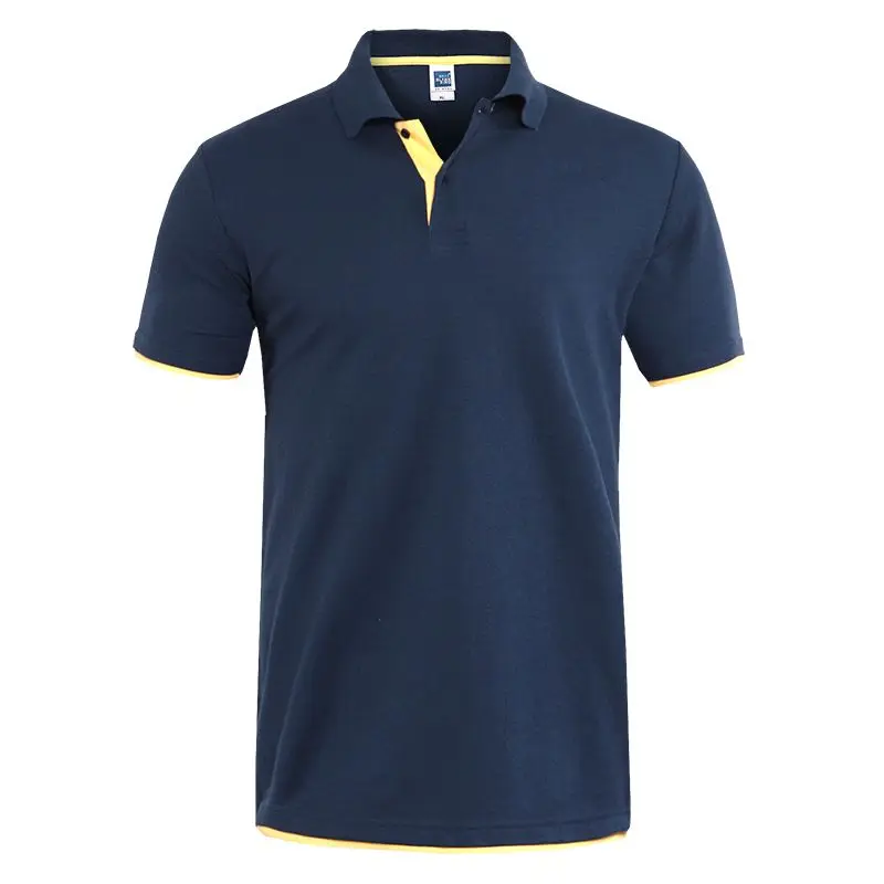 navy yellow Мужские рубашки поло, повседневные, одноцветные, короткий рукав, тонкая, дышащая рубашка, лето, для гольфа, тенниса, мужские рубашки поло, мужские топы 3XL - Цвет: navy yellow