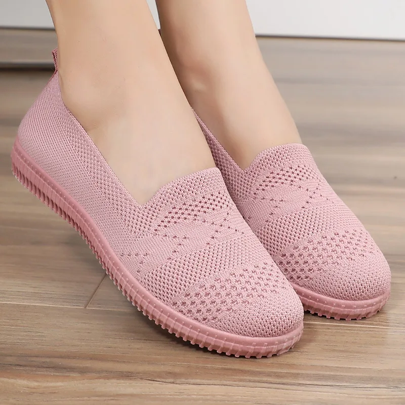 

2021 Women Fashion Ballet Flats Work Shoes Ladies Knitted Mesh Loafers Breathable Female Slip-On Boat Shoes Casual Sport Sneaker