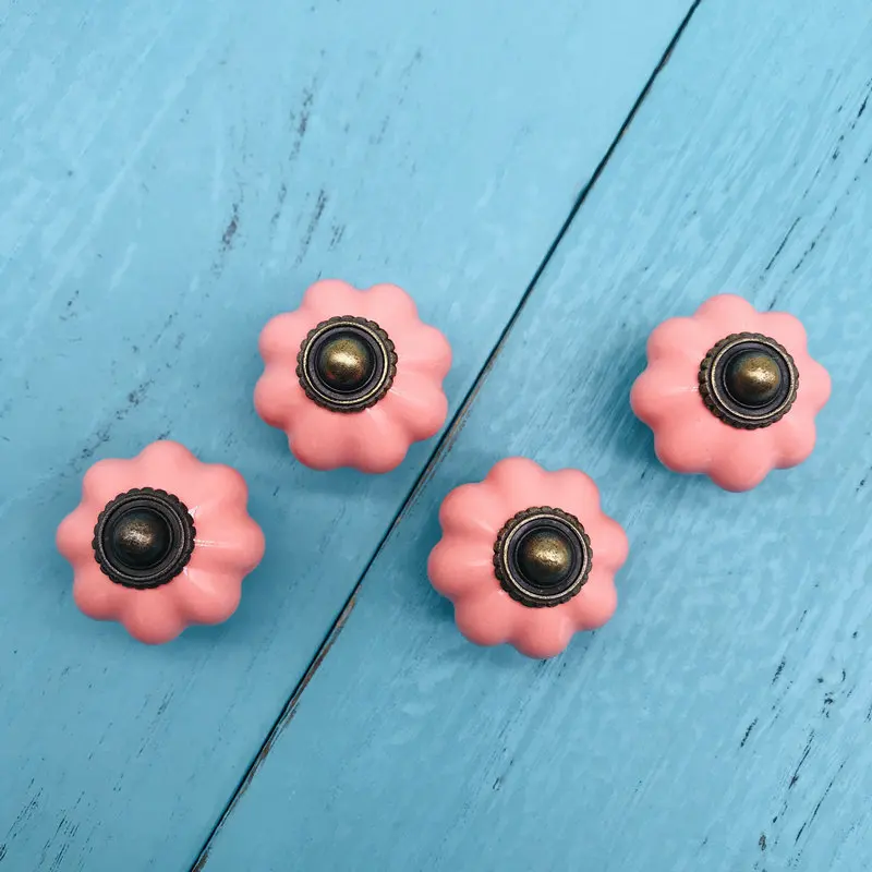 8x Single Hole Cermic Cabinet Closet Door Pink Pumpkin Drawer Knob Wardrobe Cupboard Pull Handle Knobs Euro Style Metal base |