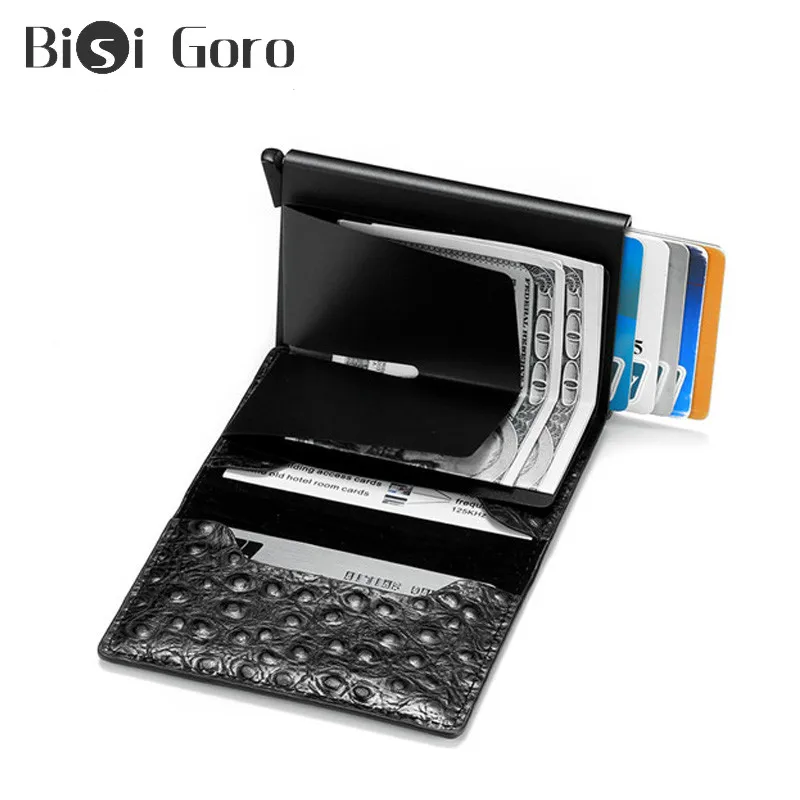 

BISI GORO Customized Name Men Smart Wallet RFID Blocking PU Leather Wallet Credit Card Holder Aluminum Slim Metal Card ID Holder