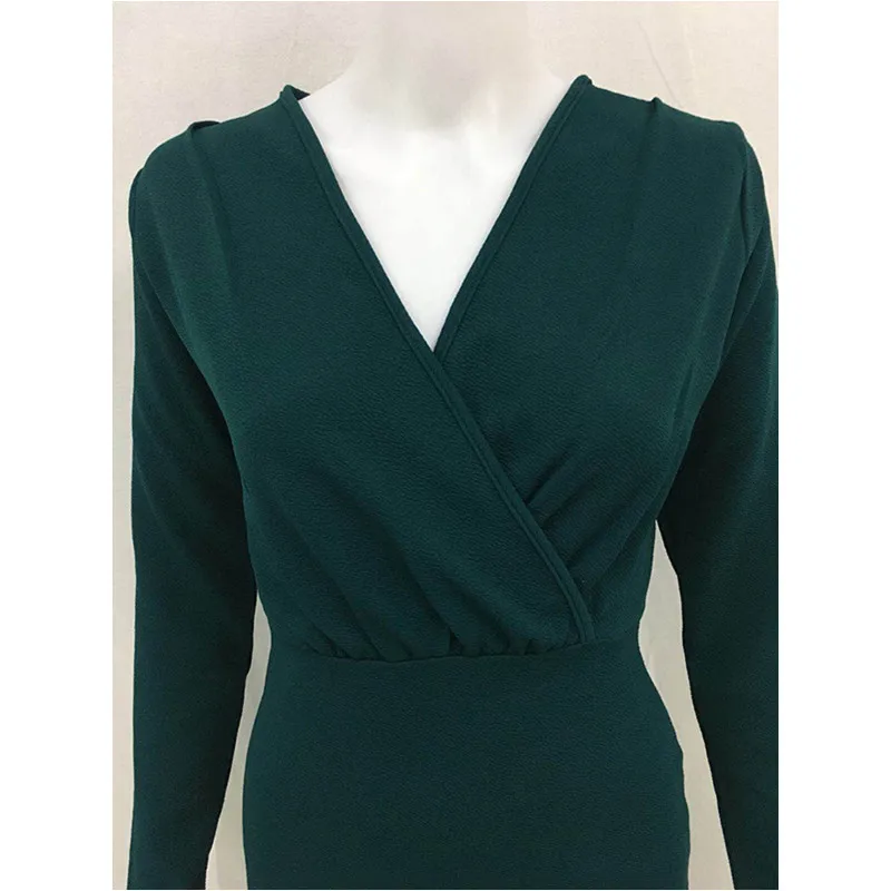 

Women's Dress Spring Autumn Long Sleeve Deep V Neck Pleated Dresses Woman Party Evening Elegant Sexy Girl Bodycon Clothing