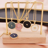 colorful moon star lightning pendant necklaces for women girls enamel fashion party daily jewelry trendy clavicle chain necklace