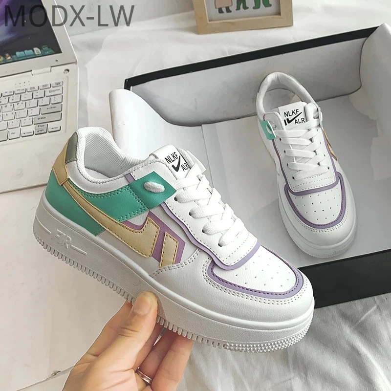 

2021 New White Sneakers Women Fashion Comfortable Platform Vulcanize Shoes Lace Up Flats Casual Ladies Footwear Summer Basket