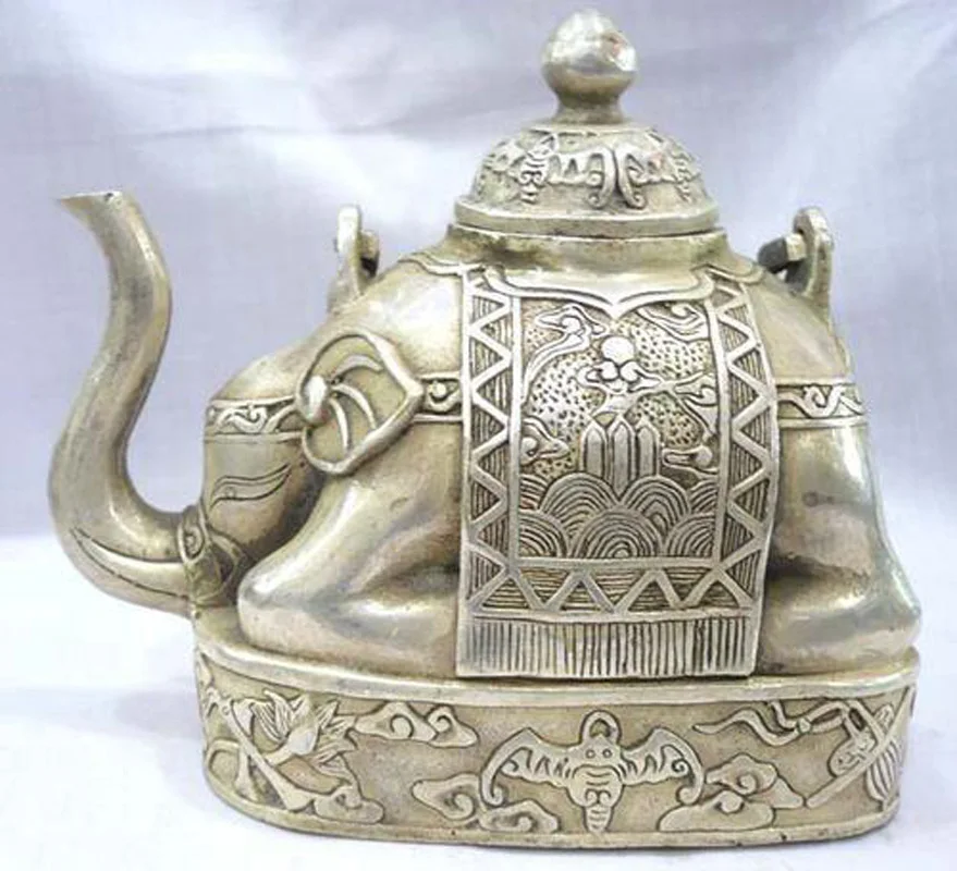 

Sculptures AAA predominant Tibet silver elephant figure teapot Sculptures