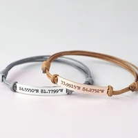 tangula personalized rope adjustable bracelet custom longitude latitude lettering gps stainless steel bracelet for her best gift