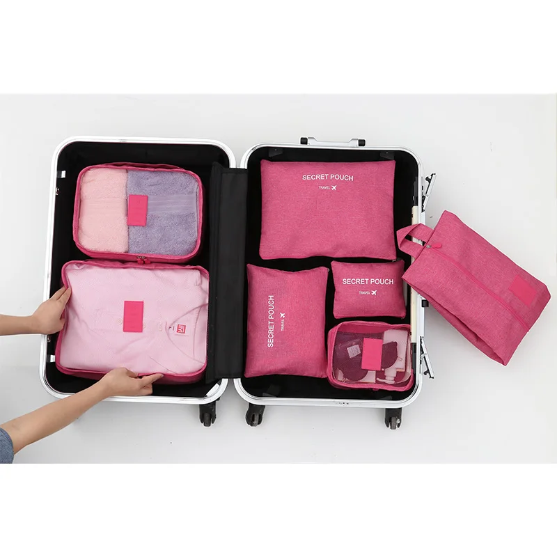 Rose Red-Travel bag HMUNII упаковочный органайзер для нижнего белья Кубики Обуви Сумки для белья мешки для белья чемодан для путешествий, органайзер для хранения 7 комплектов серый - Цвет: Rose Red-Travel bag