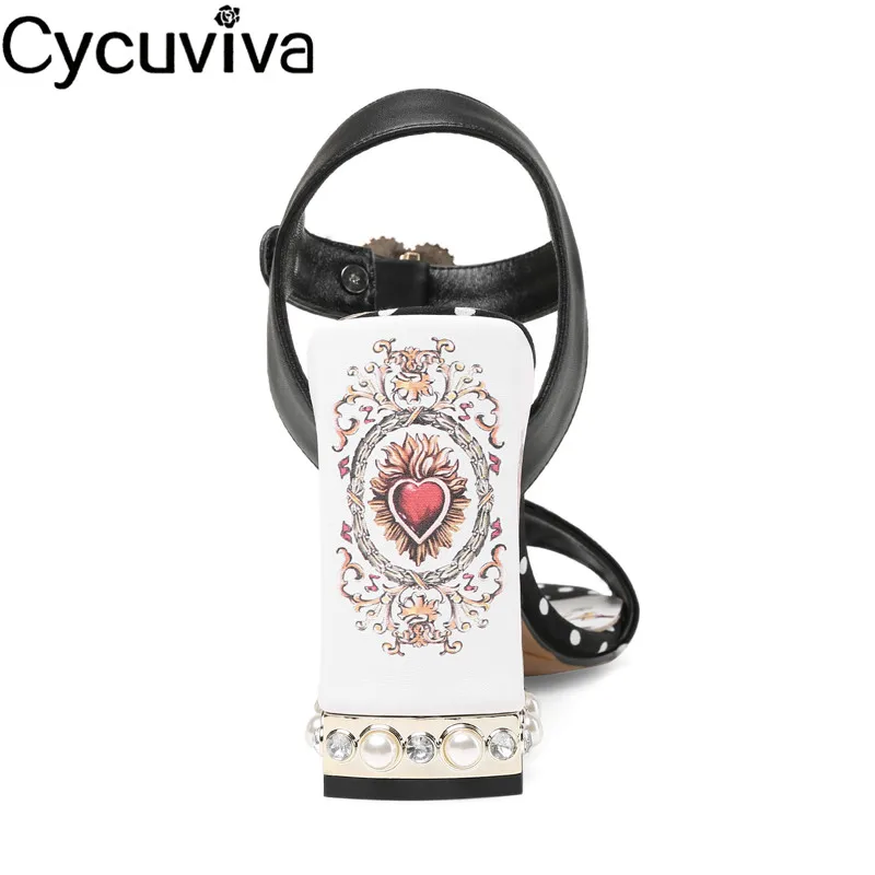 Сандалии женские в горошек босоножки гладиаторы с принтом красных сердец