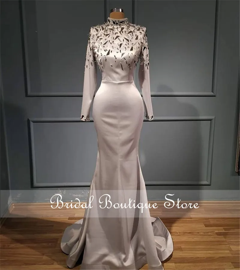 

Вечерние платья с высоким вырезом и длинным рукавом, расшитое бисером, платье-Русалка для выпускного вечера, вечерние платья знаменитостей,...